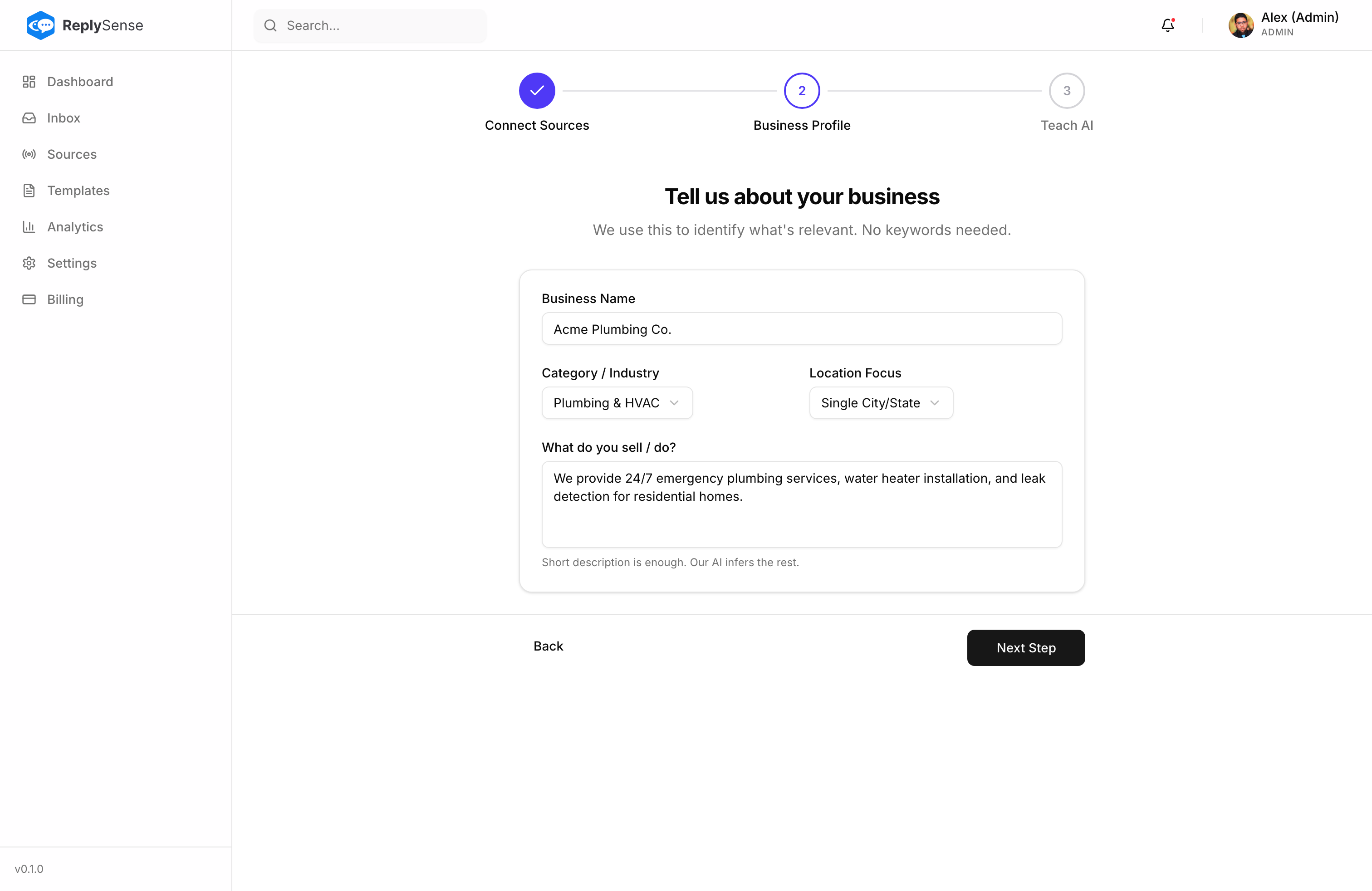 Business Profile Setup - Tell us about your business